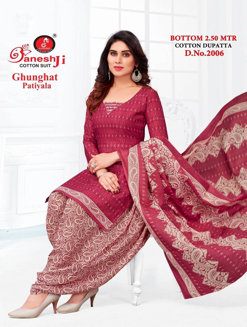 Ganeshji Ghunghat Patiyala 2 Casual Daily Wear Printed Cotton Dress Material Collection